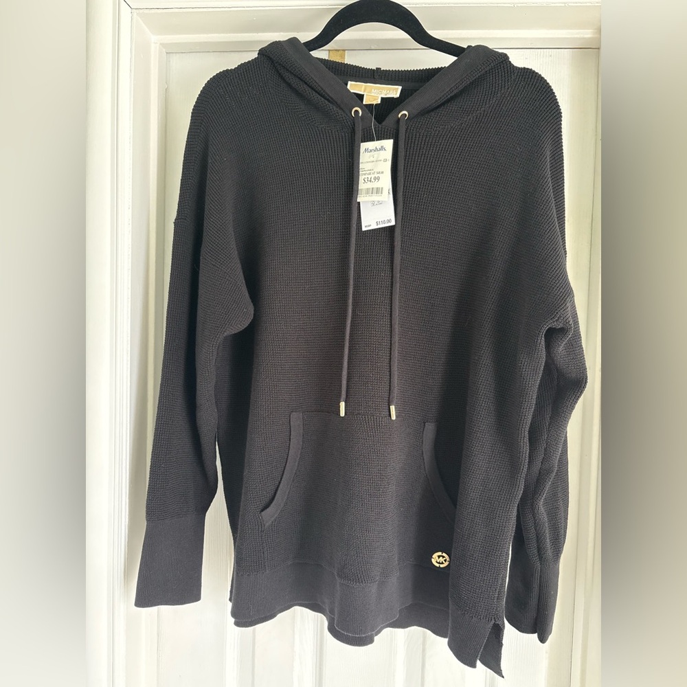 Michael Kors Black Hooded Waffle Knit Sweater